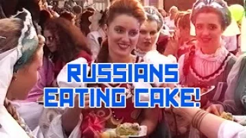RUSSIANS EATING CAKE! -- Moscow Hare Krishna Food For Life -- 1990s